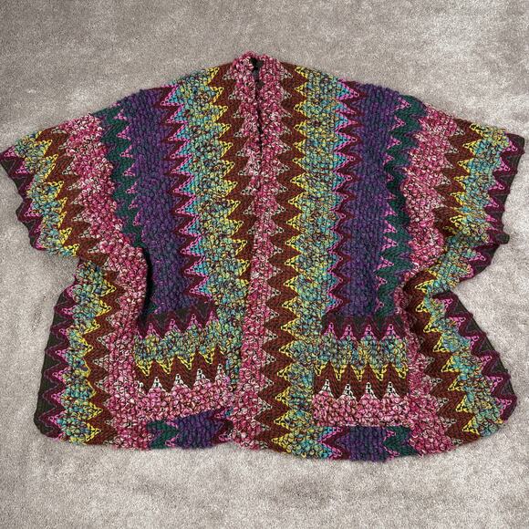 Angie Colorful Prismatic Knit Shawl Poncho One Size Pink Purple Green Boho Indie - Picture 1 of 7